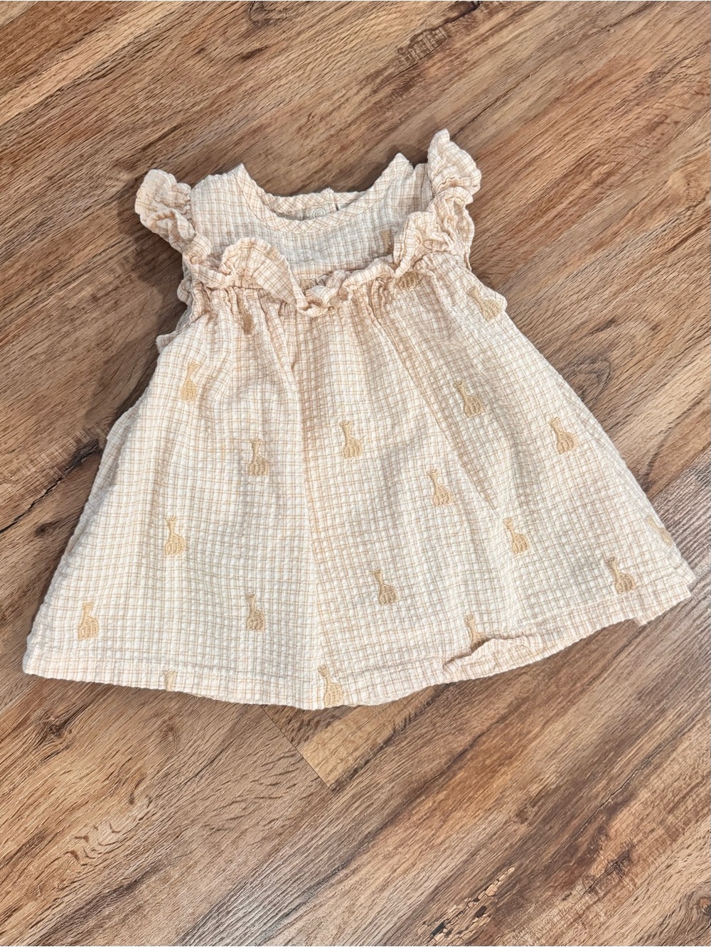 Baby Girl Cream Giraffe-Embroidered Dress